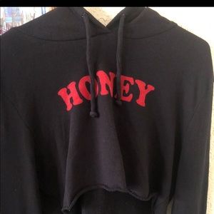 Red/ black crop hoodie.